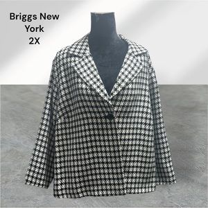 Briggs New York, Size 2X, Black/White, Button Closure, Long Sleeve Blazer. L20